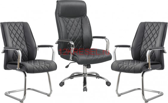 Комплект офисных кресел RT-720A-2BS, черная экокожа