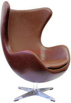 Дизайнерское кресло EGG CHAIR (реплика Egg Chair Arne Jacobsen Style), коричневая экокожа