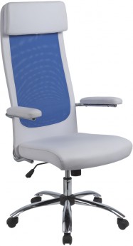 Кресло руководителя EChair-507 TPU, голубая сетка / белая экокожа